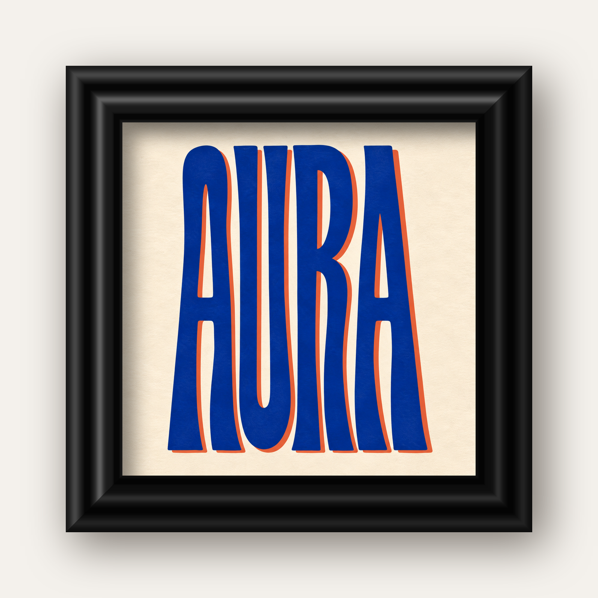 Aura Mavi Retro Tipografi Poster — siyah galeri çerçeveli