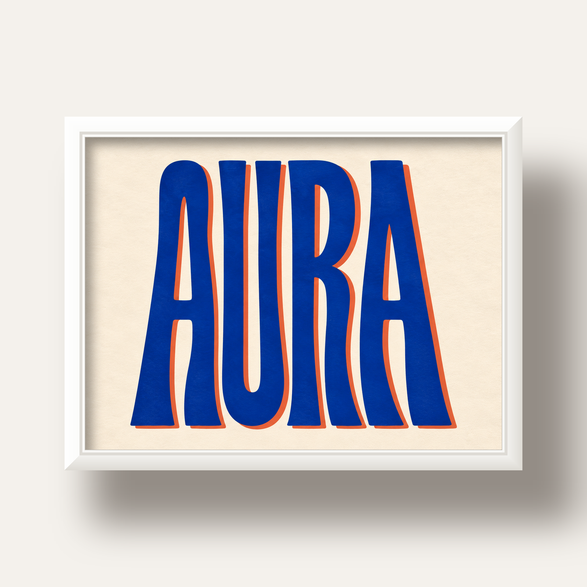 Aura Mavi Retro Tipografi Poster — beyaz derin çerçeveli