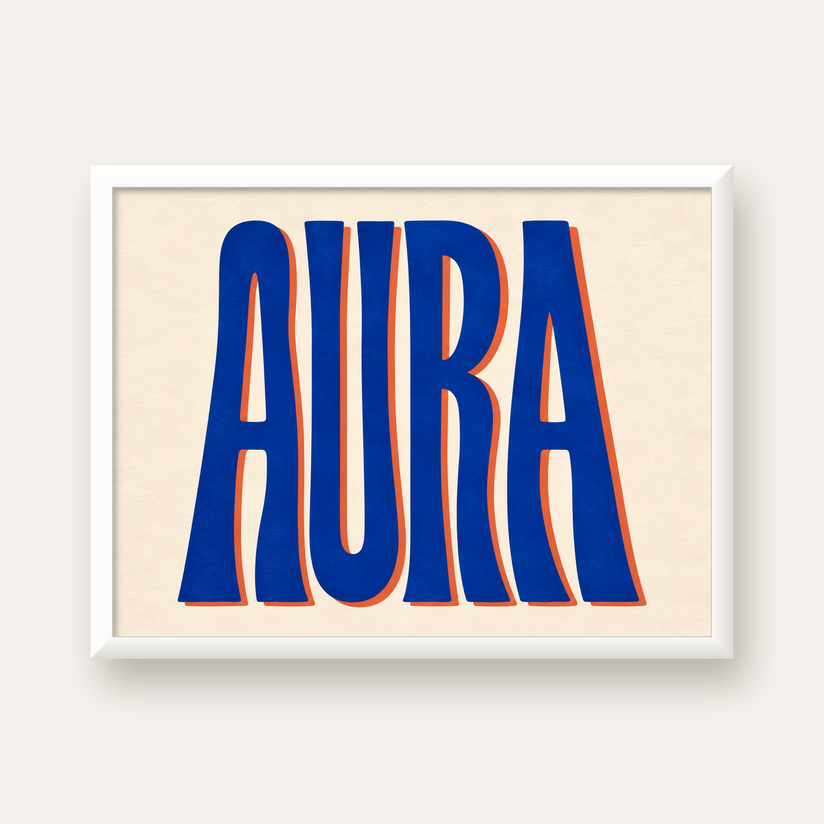 Aura Mavi Retro Tipografi Poster — beyaz çerçeveli yatay poster