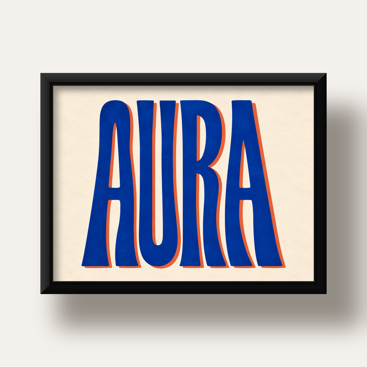 Aura Mavi Retro Tipografi Poster — siyah derin çerçeveli