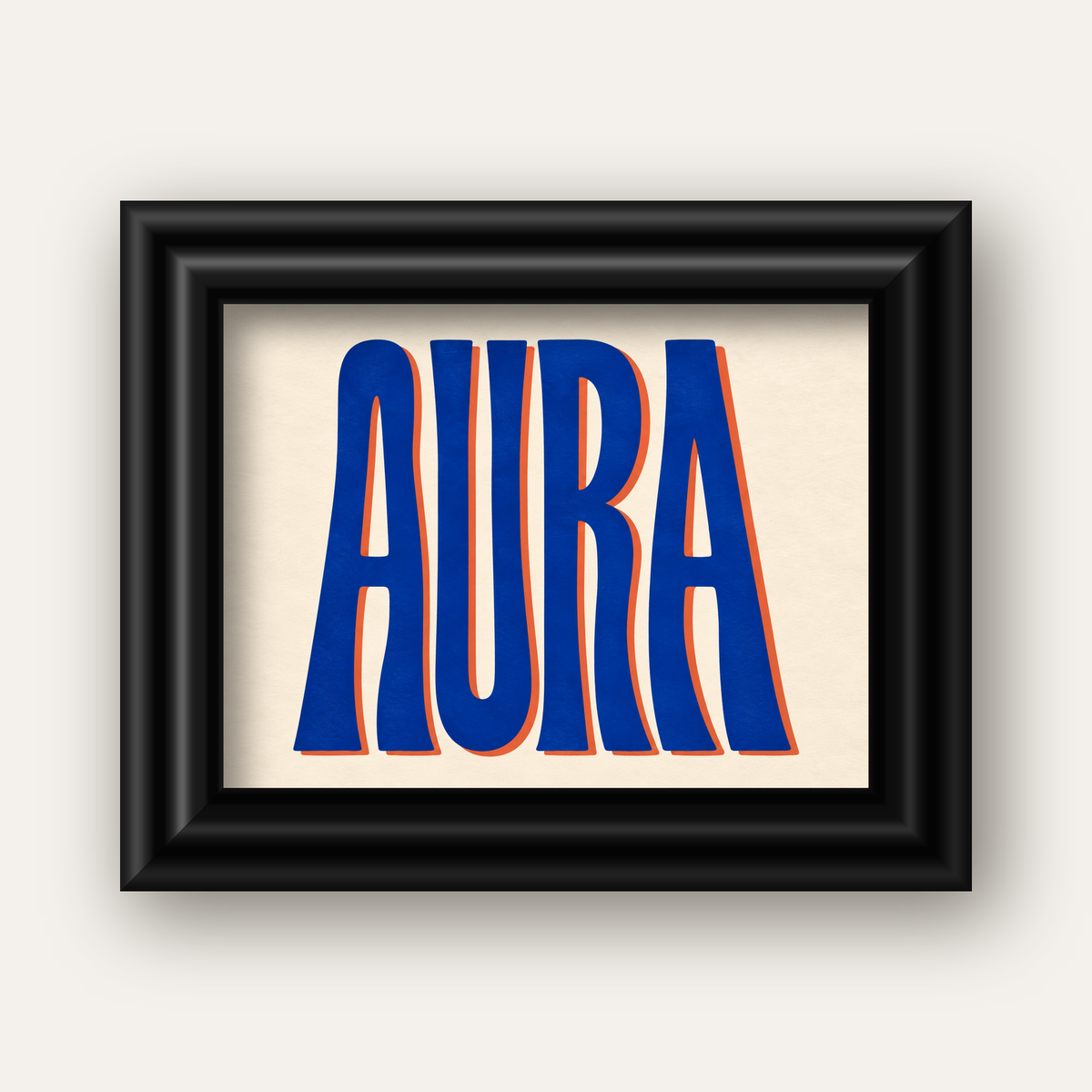 Aura Mavi Retro Tipografi Poster — siyah galeri çerçeveli
