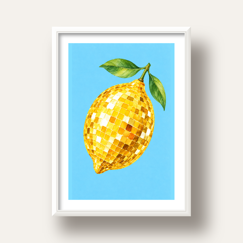 Ayna Mozaik Limon İllüstrasyon Poster – Suluboya Sanat Baskısı — beyaz derin çerçeveli paspartulu