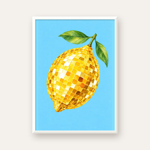Ayna Mozaik Limon İllüstrasyon Poster – Suluboya Sanat Baskısı — beyaz çerçeveli dikey poster