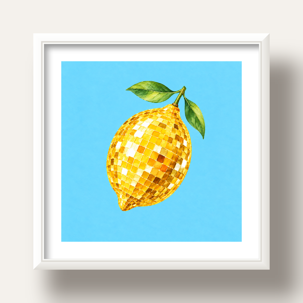 Ayna Mozaik Limon İllüstrasyon Poster – Suluboya Sanat Baskısı — beyaz derin çerçeveli paspartulu