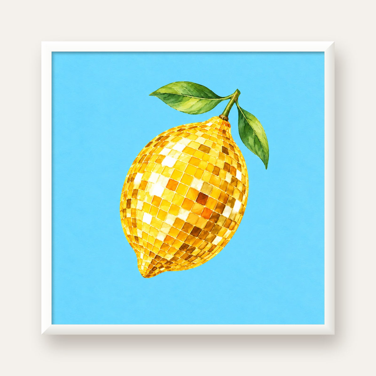Ayna Mozaik Limon İllüstrasyon Poster – Suluboya Sanat Baskısı — beyaz çerçeveli kare poster
