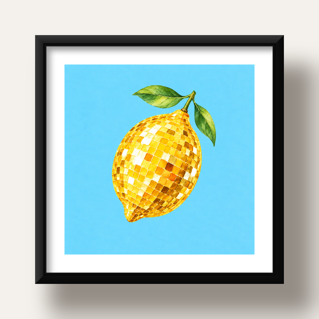 Ayna Mozaik Limon İllüstrasyon Poster – Suluboya Sanat Baskısı — siyah derin çerçeveli paspartulu