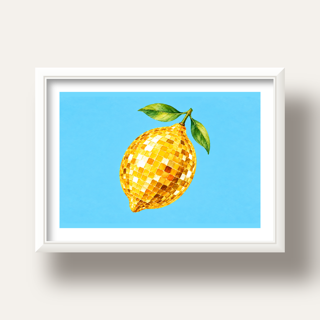 Ayna Mozaik Limon İllüstrasyon Poster – Suluboya Sanat Baskısı — beyaz derin çerçeveli paspartulu