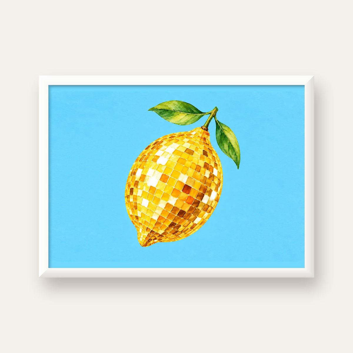 Ayna Mozaik Limon İllüstrasyon Poster – Suluboya Sanat Baskısı — beyaz çerçeveli yatay poster