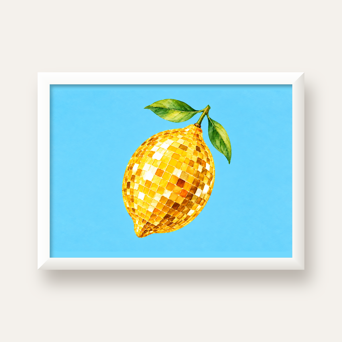 Ayna Mozaik Limon İllüstrasyon Poster – Suluboya Sanat Baskısı — beyaz çerçeveli yatay poster