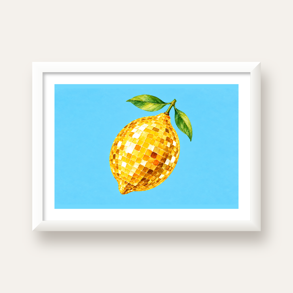 Ayna Mozaik Limon İllüstrasyon Poster – Suluboya Sanat Baskısı — beyaz çerçeveli yatay poster