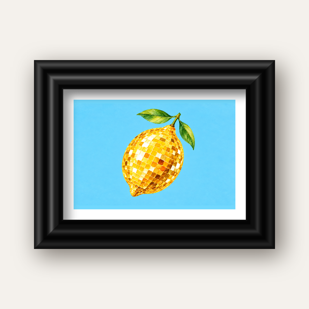 Ayna Mozaik Limon İllüstrasyon Poster – Suluboya Sanat Baskısı — siyah galeri çerçeveli paspartulu