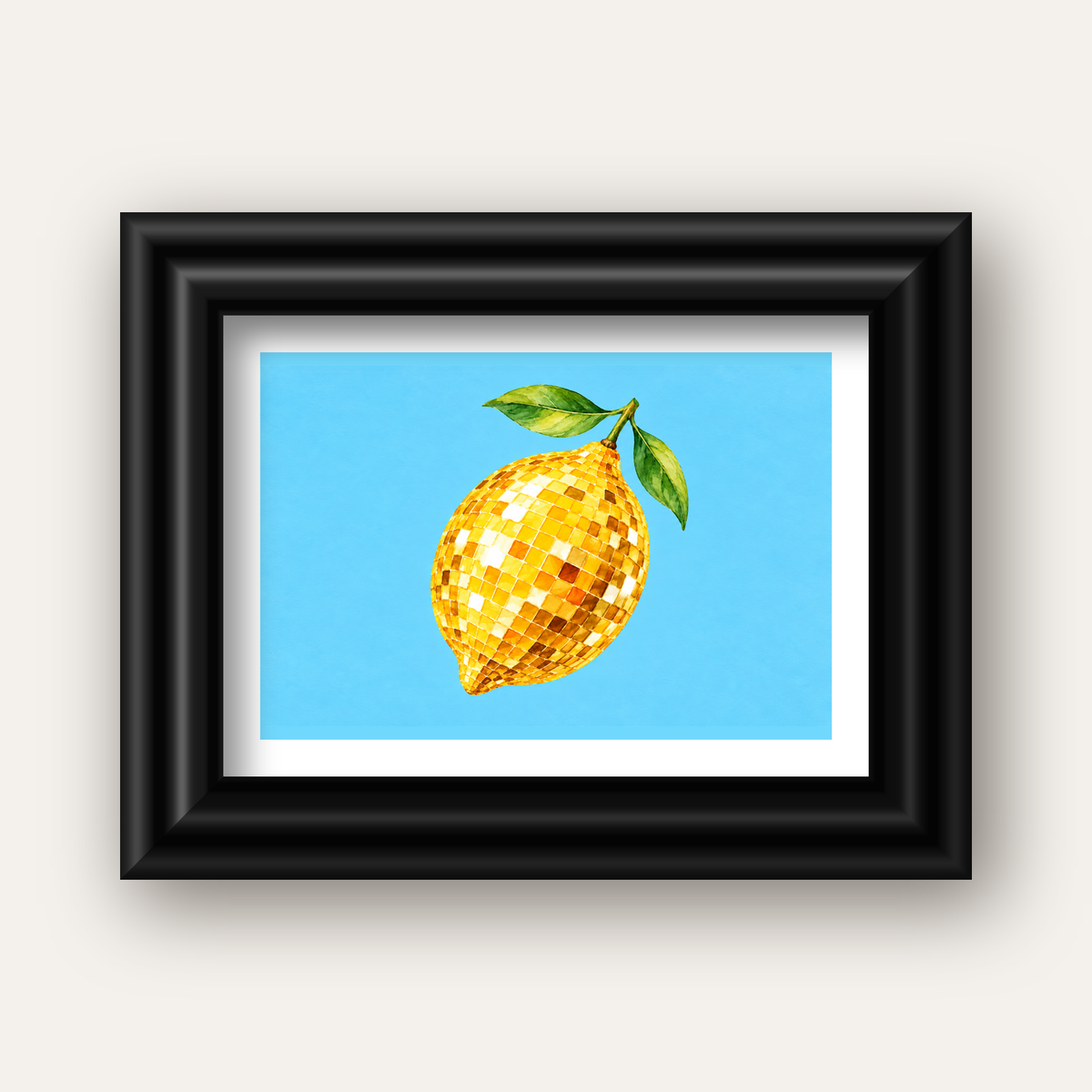 Ayna Mozaik Limon İllüstrasyon Poster – Suluboya Sanat Baskısı — siyah galeri çerçeveli paspartulu