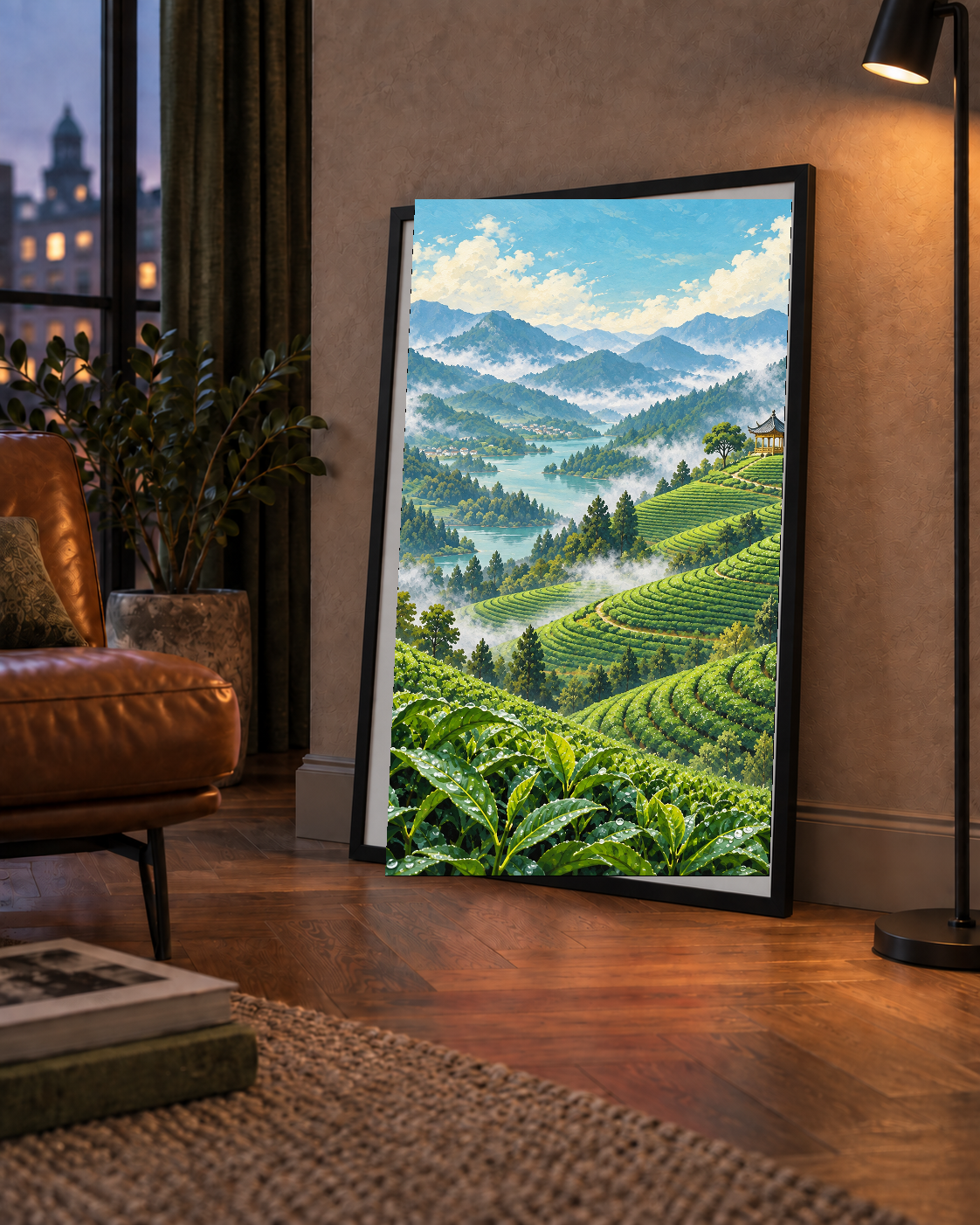Çay Tarlası ve Dağ Manzaralı Dijital Sanat Poster