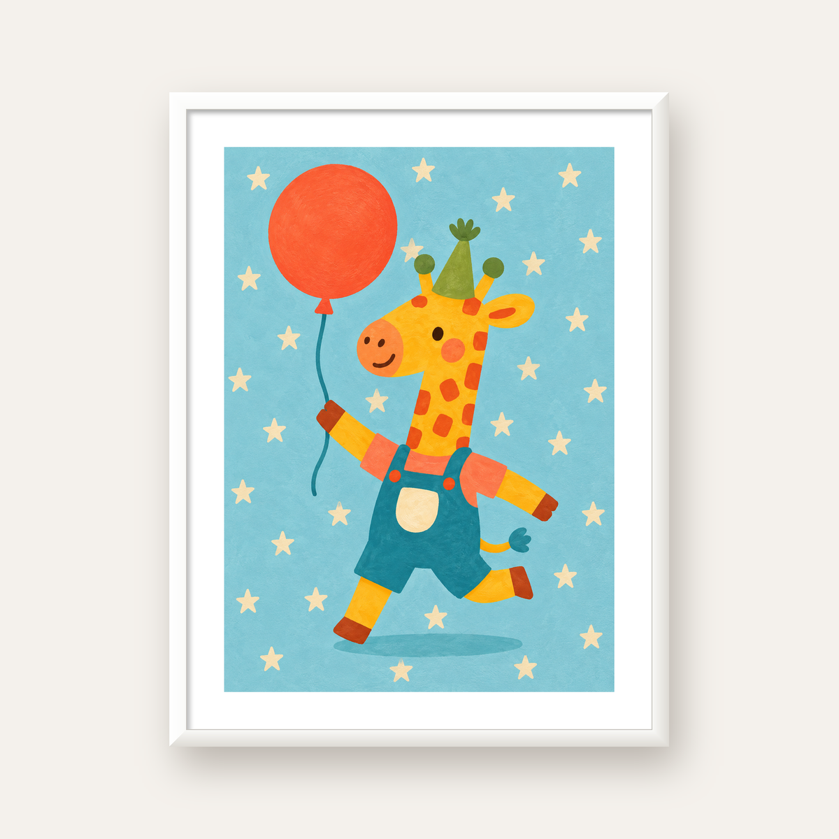 Balonlu Zürafa — beyaz çerçeveli dikey poster