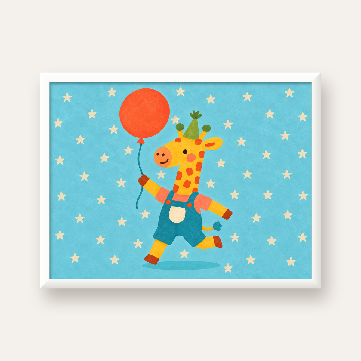 Balonlu Zürafa — beyaz çerçeveli yatay poster