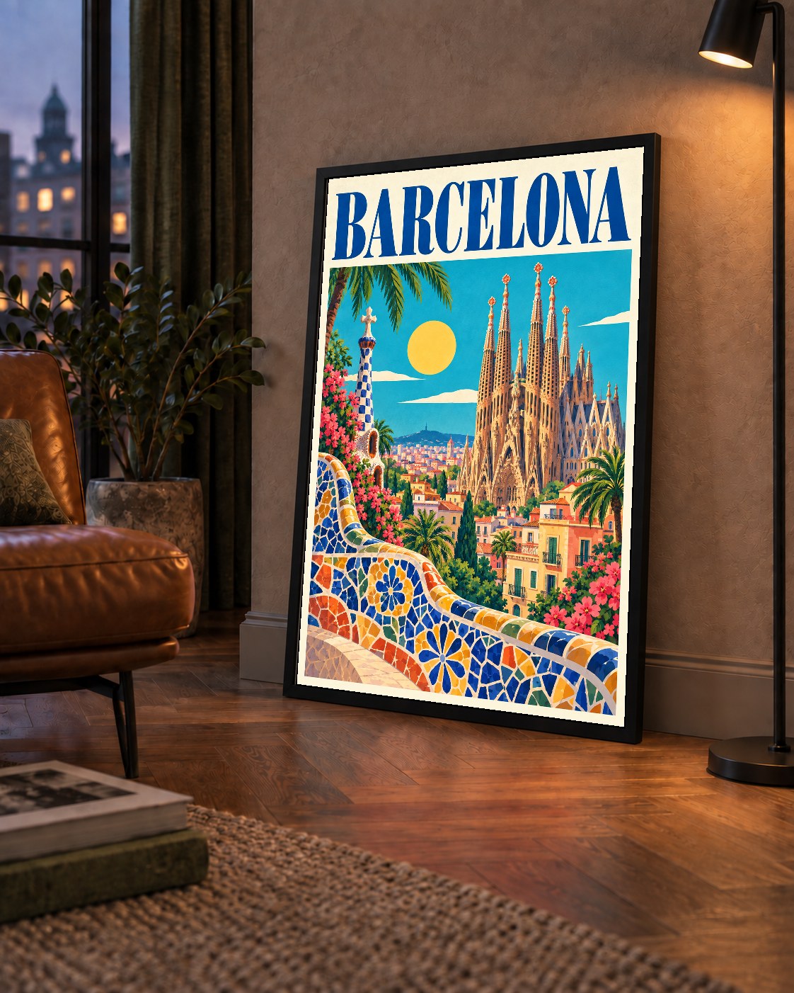 Barcelona Şehir Manzarası Canlı Dijital Poster Baskı