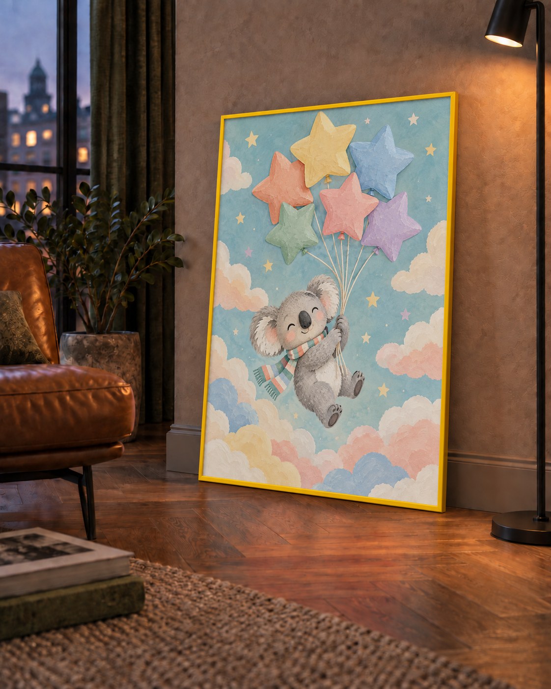 Uçan Koala ve Yıldız Balonlar Çocuk Odası Poster Baskı
