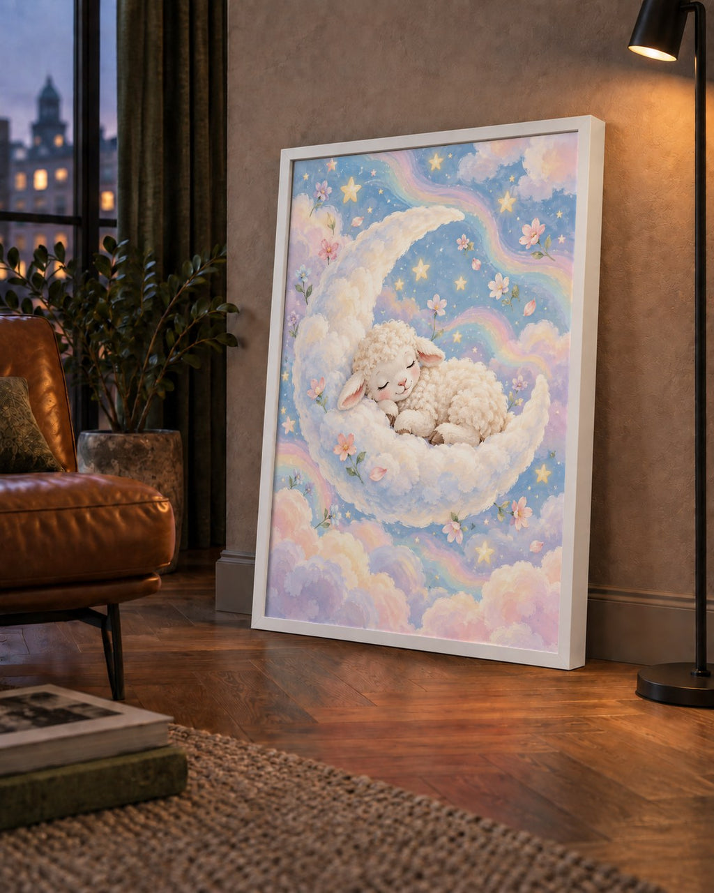 Uyuyan Kuzu ve Masalsı Gökyüzü Pastel Poster