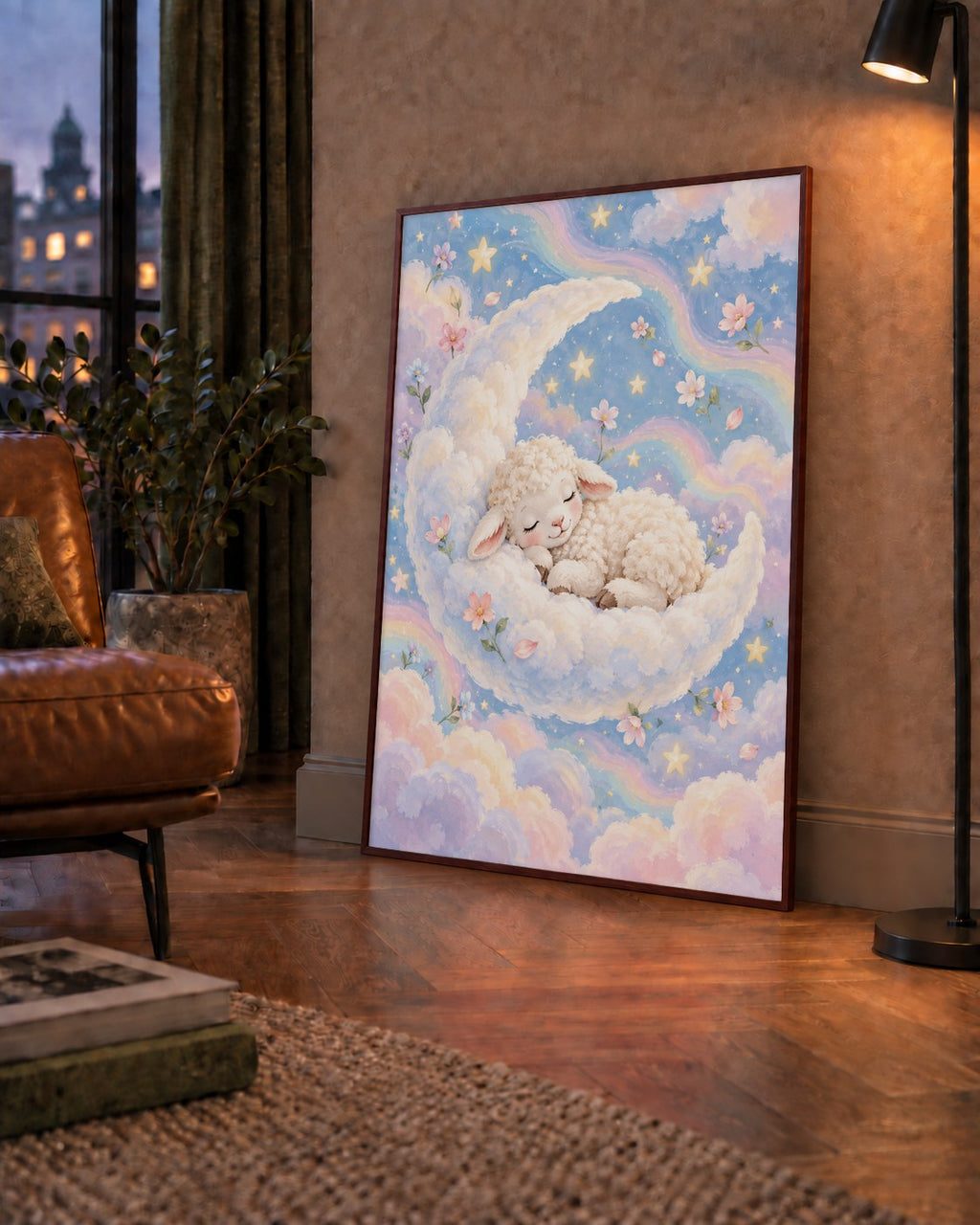 Uyuyan Kuzu ve Masalsı Gökyüzü Pastel Poster