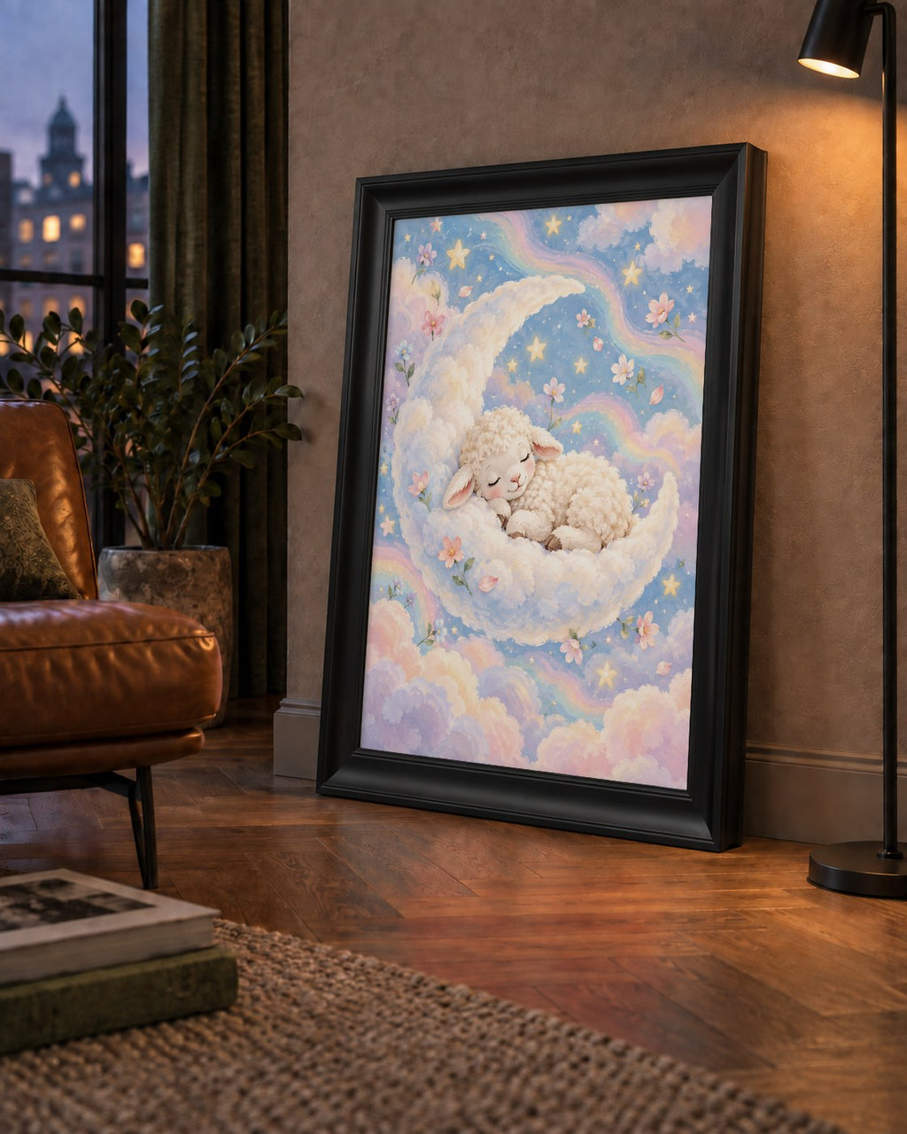 Uyuyan Kuzu ve Masalsı Gökyüzü Pastel Poster