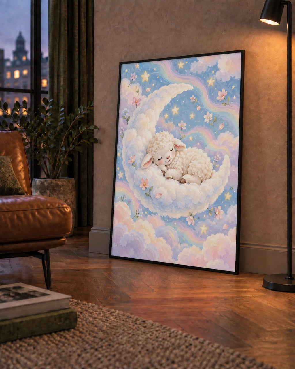 Uyuyan Kuzu ve Masalsı Gökyüzü Pastel Poster