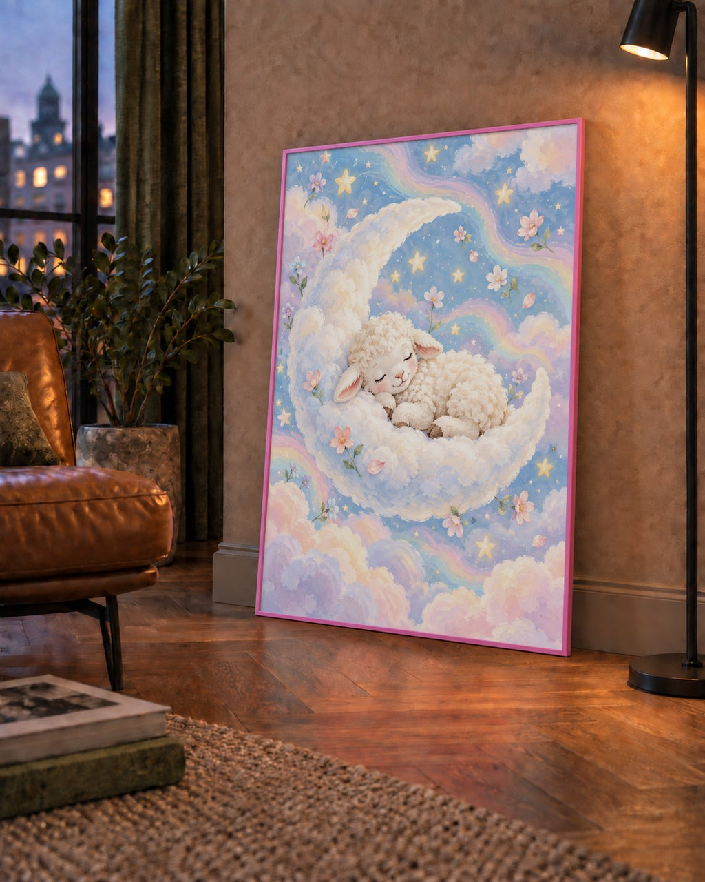 Uyuyan Kuzu ve Masalsı Gökyüzü Pastel Poster