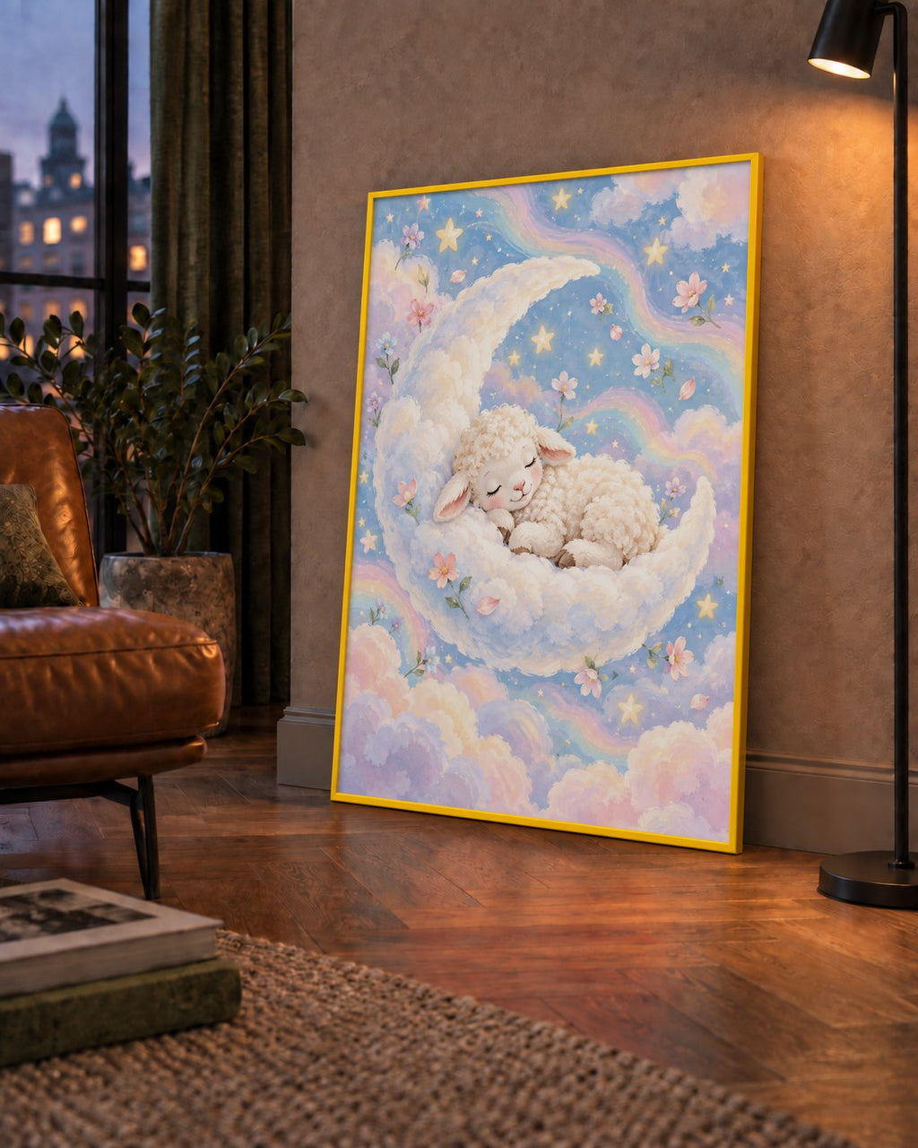 Uyuyan Kuzu ve Masalsı Gökyüzü Pastel Poster