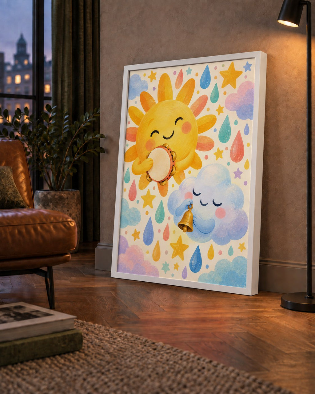 Sevimli Güneş ve Bulut Çocuk Odası Pastel Poster