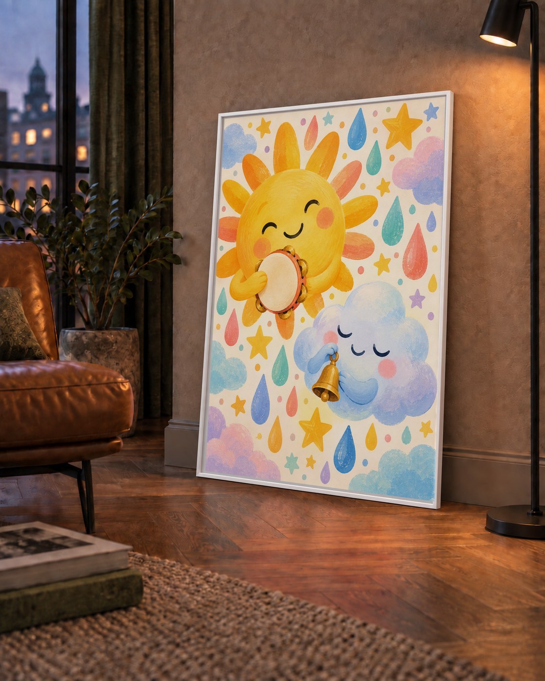 Sevimli Güneş ve Bulut Çocuk Odası Pastel Poster