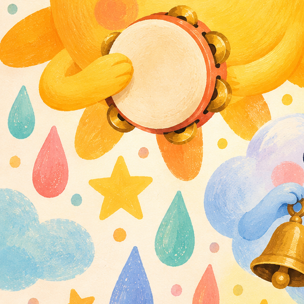 Sevimli Güneş ve Bulut Çocuk Odası Pastel Poster — baskının yakın çekimi, kâğıt dokusu ve renk detayı