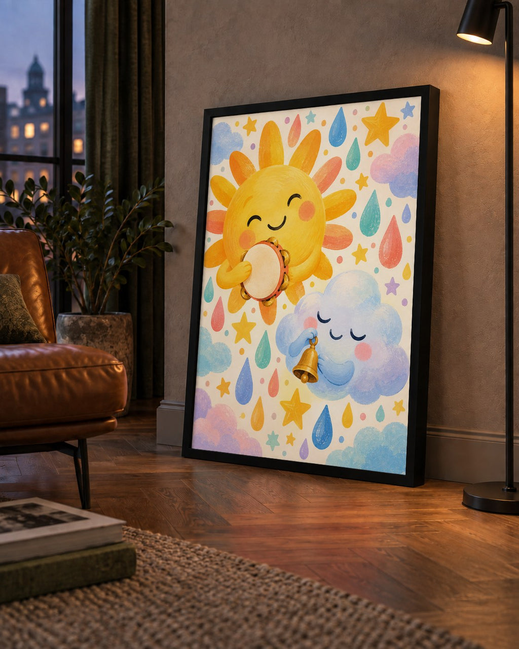 Sevimli Güneş ve Bulut Çocuk Odası Pastel Poster