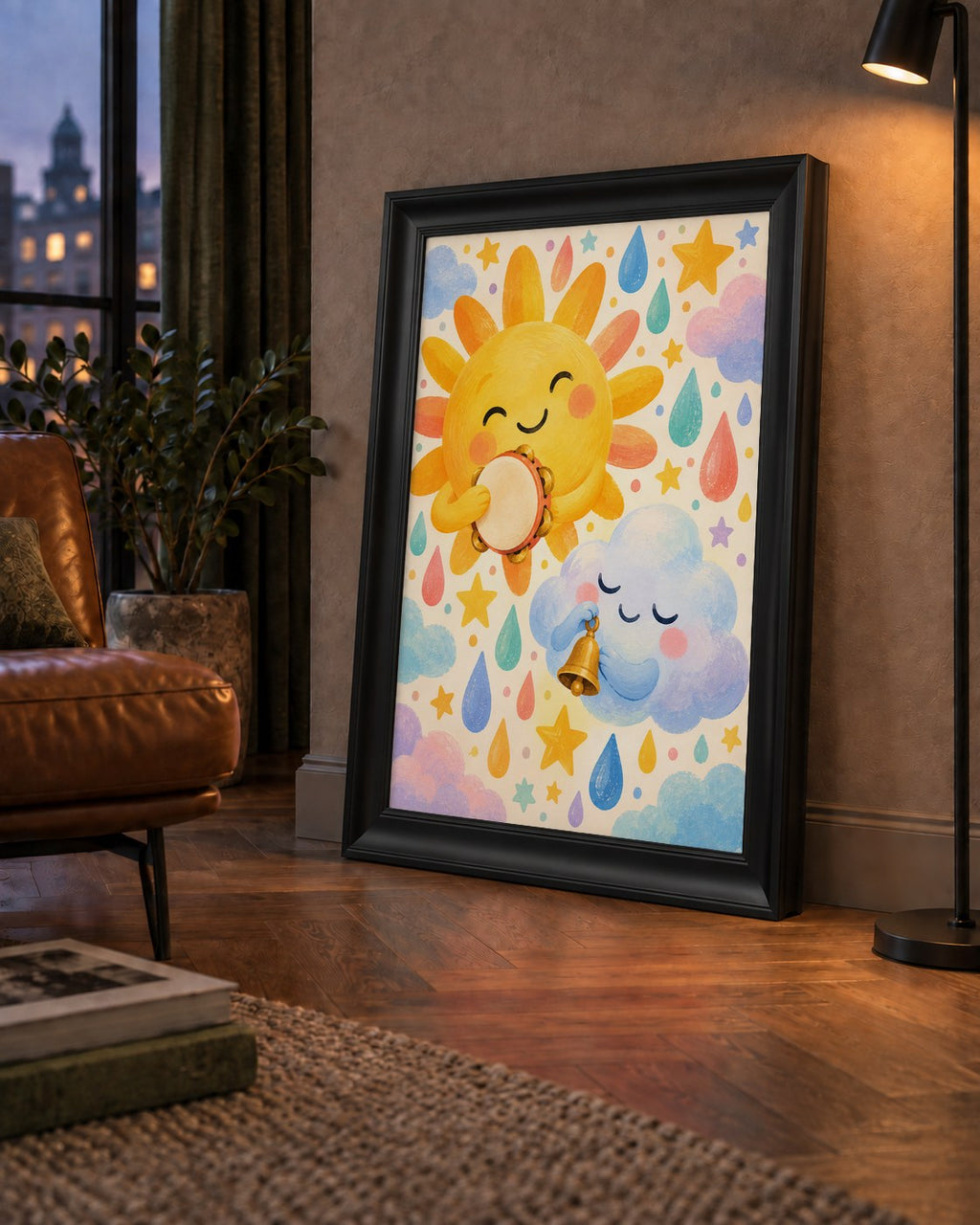 Sevimli Güneş ve Bulut Çocuk Odası Pastel Poster