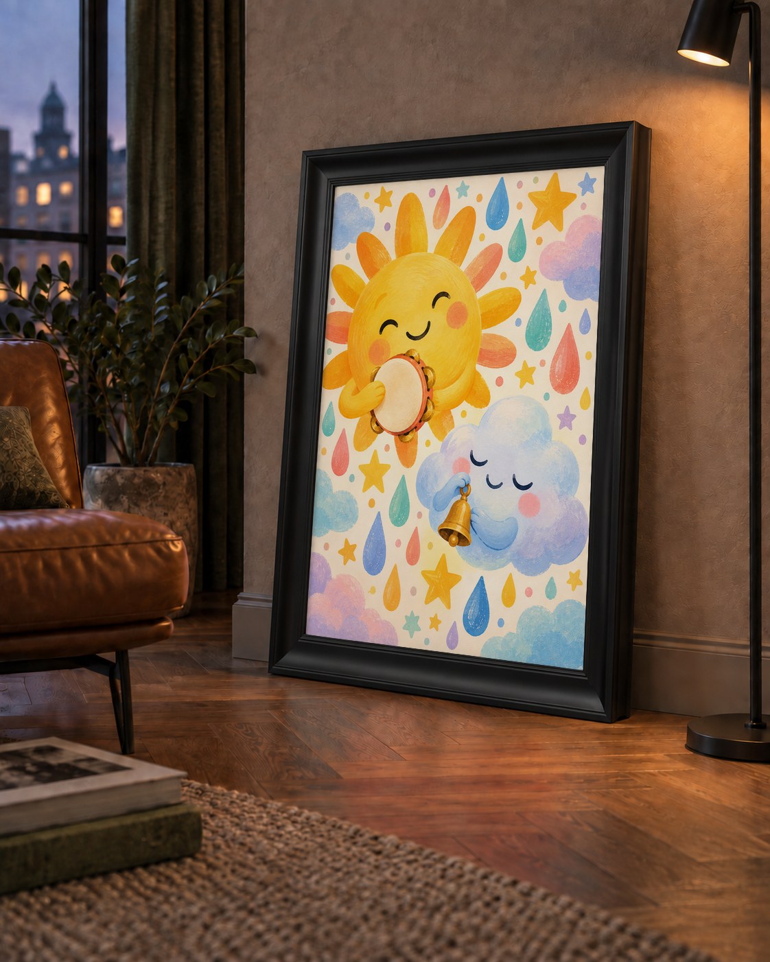 Sevimli Güneş ve Bulut Çocuk Odası Pastel Poster