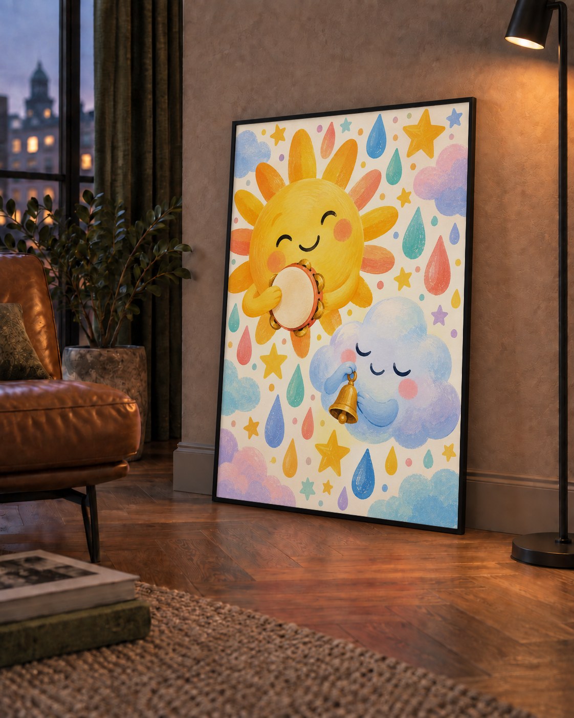 Sevimli Güneş ve Bulut Çocuk Odası Pastel Poster