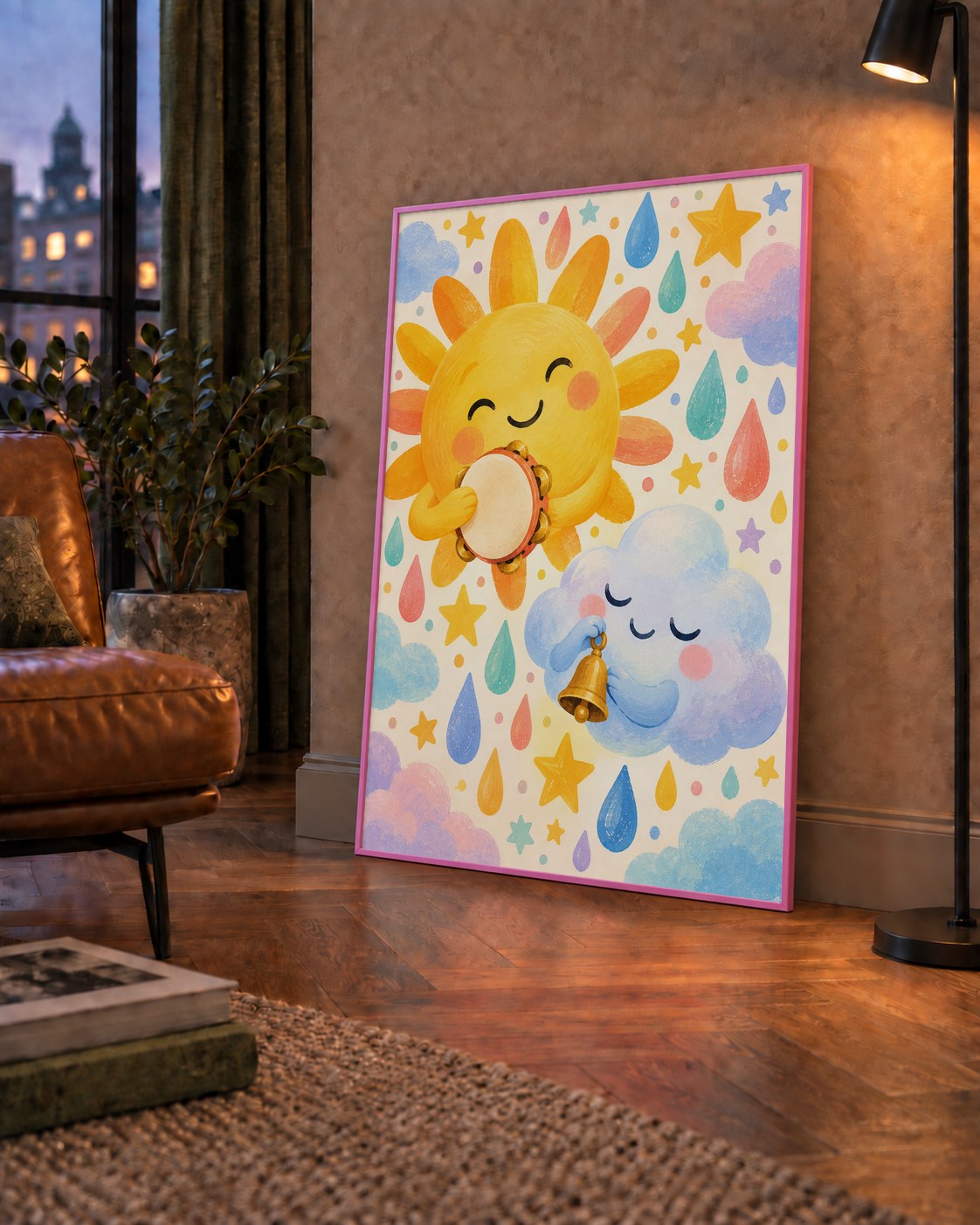 Sevimli Güneş ve Bulut Çocuk Odası Pastel Poster