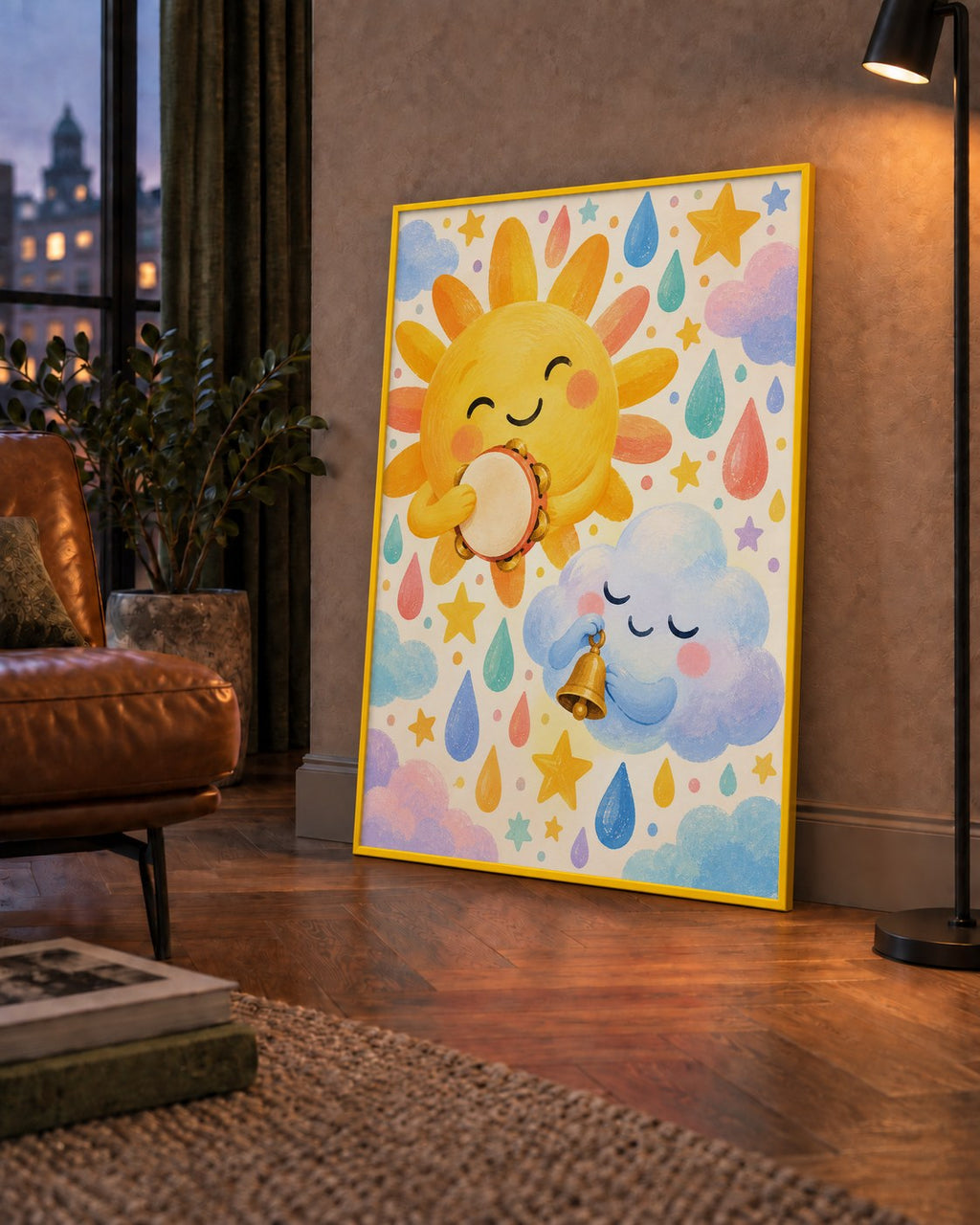 Sevimli Güneş ve Bulut Çocuk Odası Pastel Poster