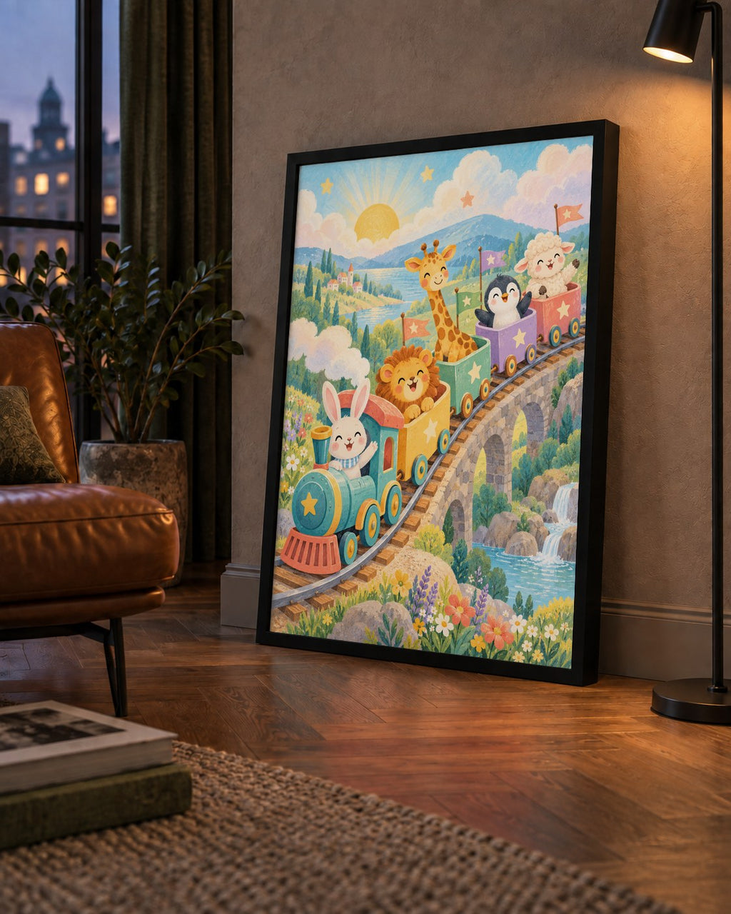 Sevimli Hayvanlar Treni Pastel Poster - Çocuk Odası Duvar Sanatı