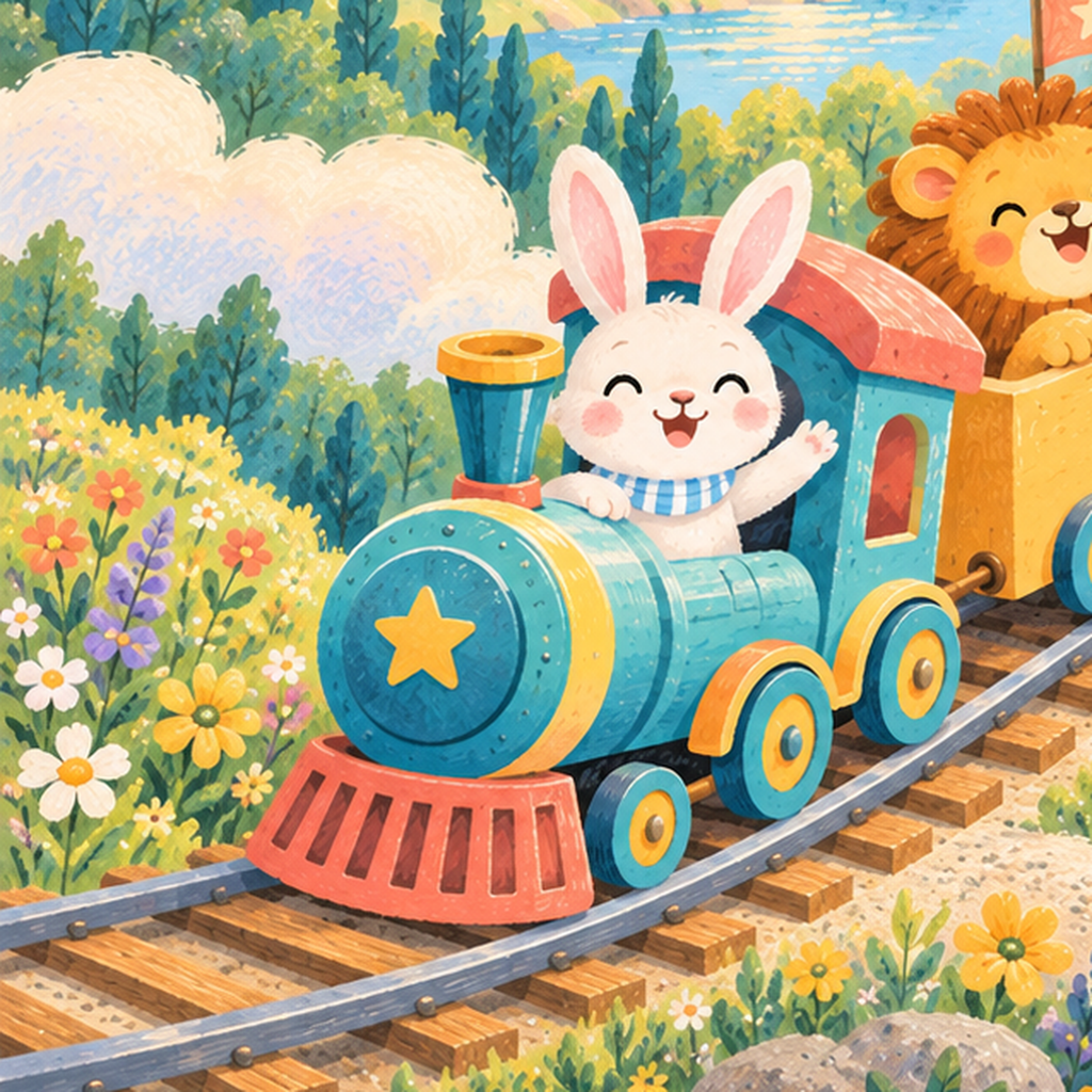 Sevimli Hayvanlar Treni Pastel Poster - Çocuk Odası Duvar Sanatı — baskının yakın çekimi, kâğıt dokusu ve renk detayı