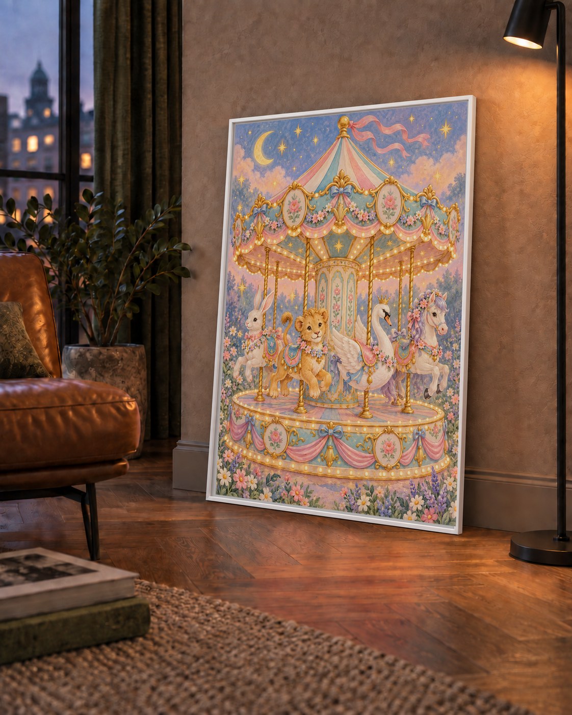 Pastel Nostaljik Atlıkarınca Poster – Masalsı Hayvanlar