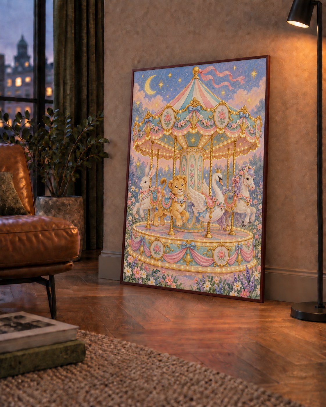Pastel Nostaljik Atlıkarınca Poster – Masalsı Hayvanlar
