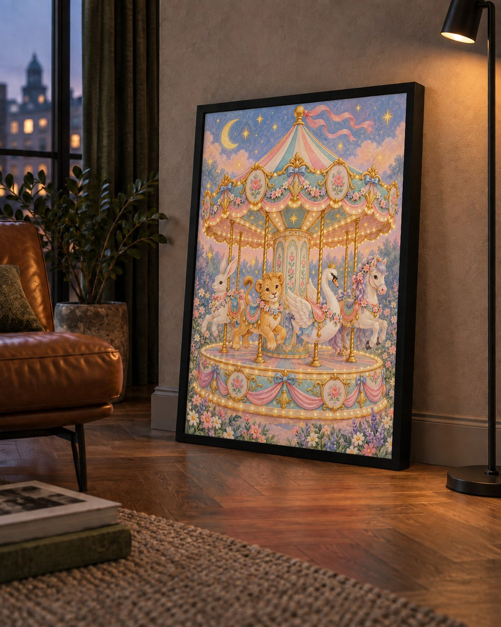 Pastel Nostaljik Atlıkarınca Poster – Masalsı Hayvanlar