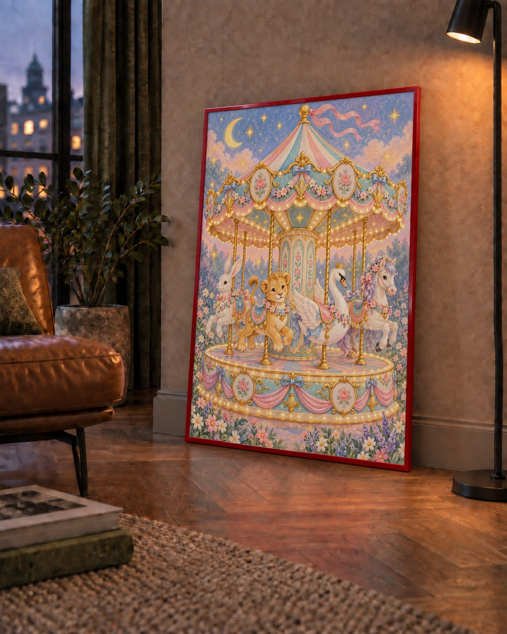 Pastel Nostaljik Atlıkarınca Poster – Masalsı Hayvanlar