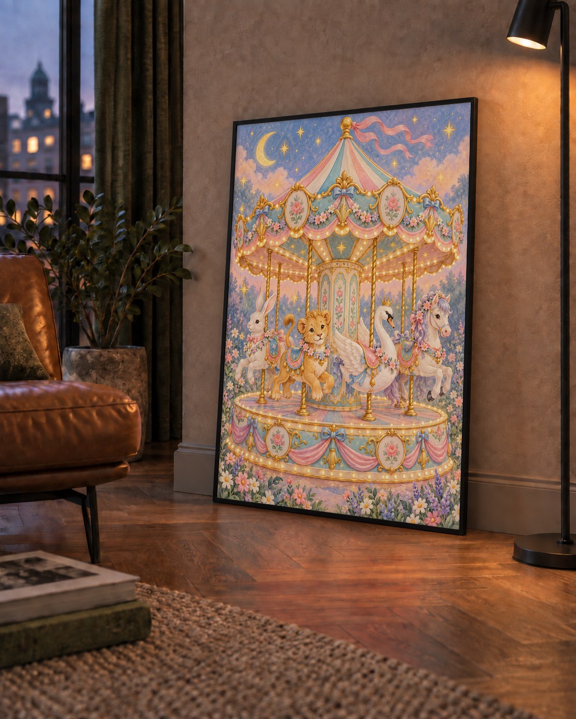 Pastel Nostaljik Atlıkarınca Poster – Masalsı Hayvanlar