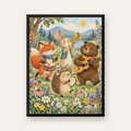 Orman Hayvanları Müzik Grubu Suluboya Çocuk Poster — Dikey baskı, düz siyah çerçeveli duvar posteri
