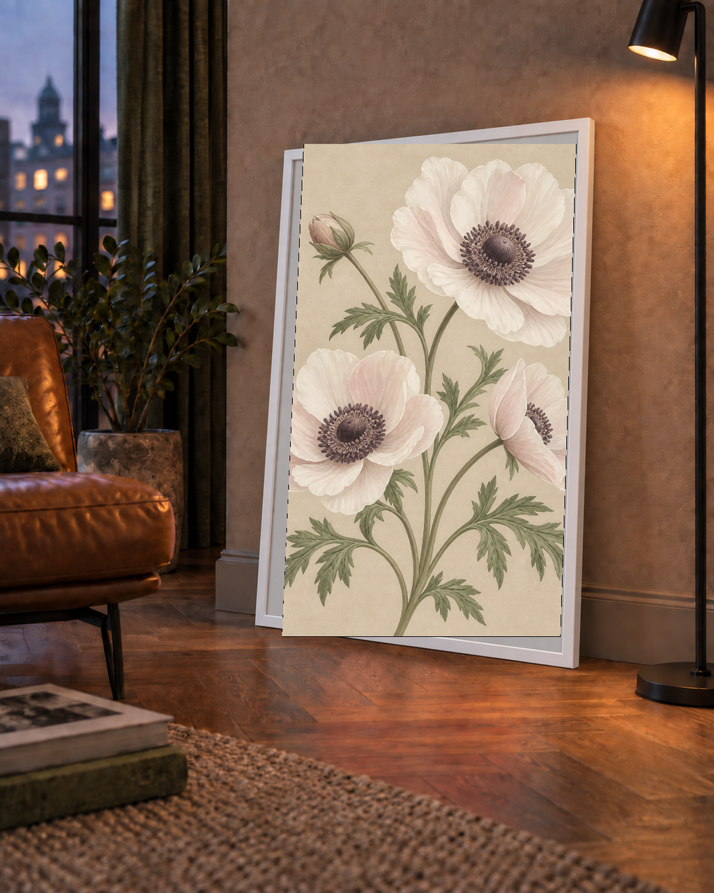 Beyaz Anemon Çiçekleri Suluboya Poster – Doğal Zarafet