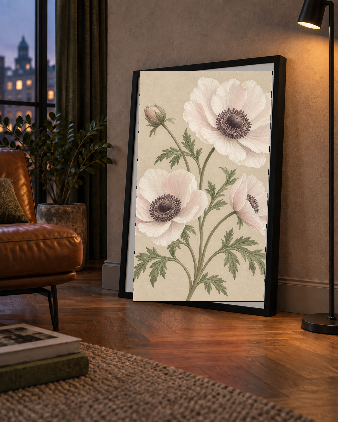 Beyaz Anemon Çiçekleri Suluboya Poster – Doğal Zarafet