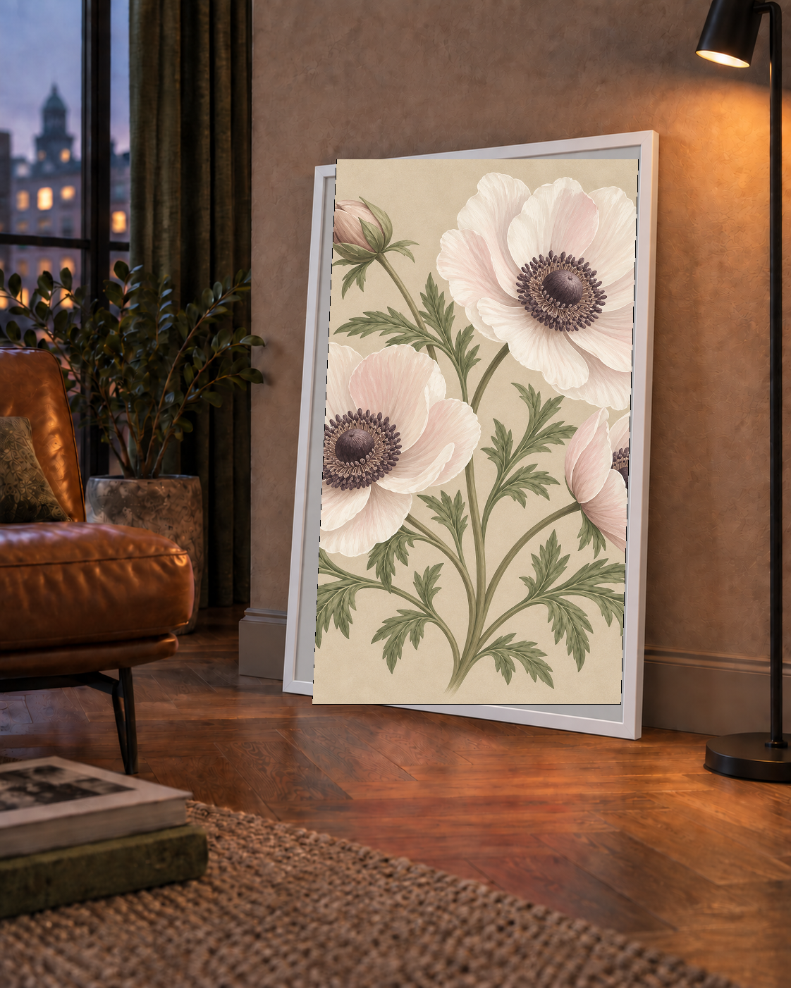 Beyaz Anemon Çiçekleri Suluboya Poster – Doğal Zarafet