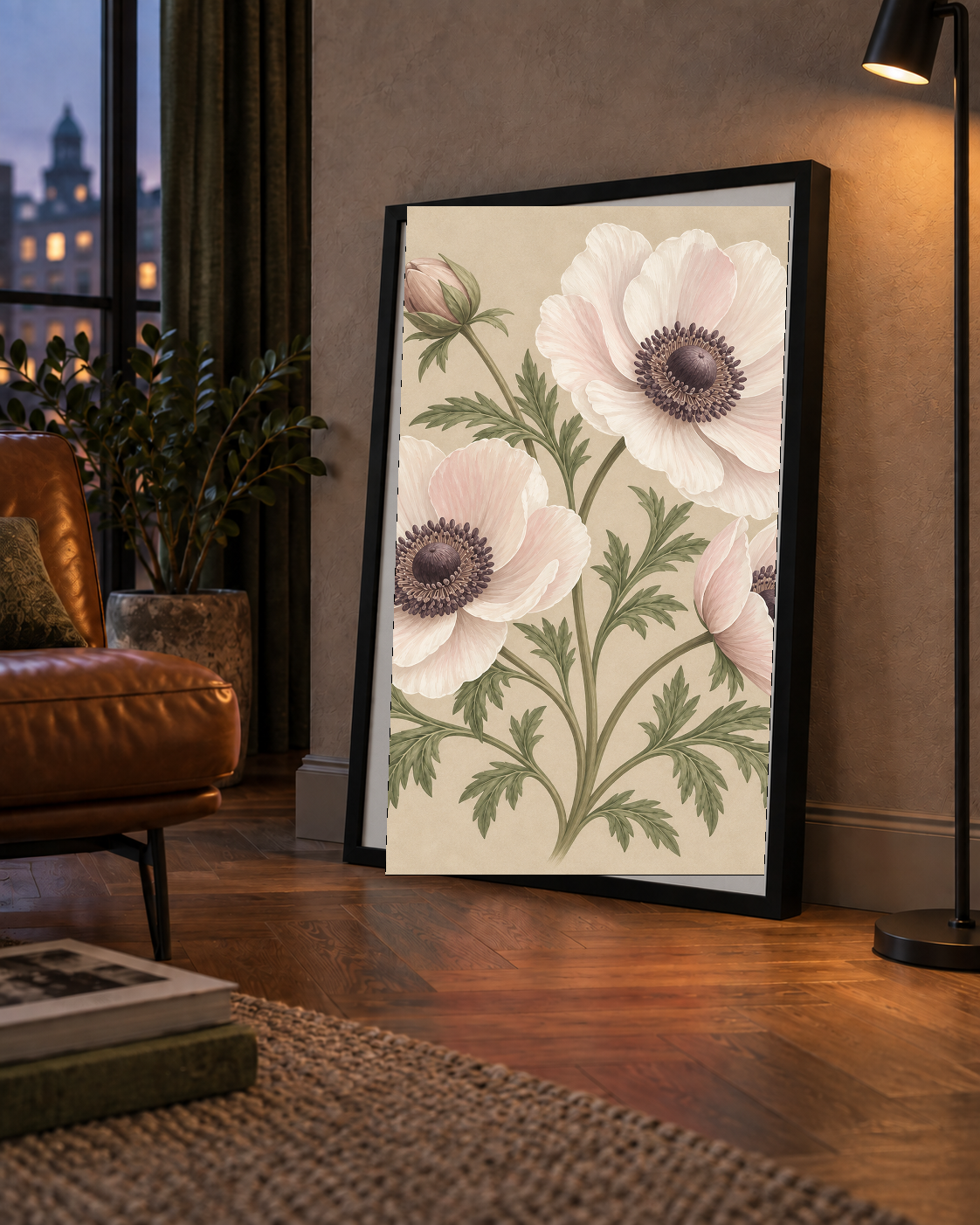 Beyaz Anemon Çiçekleri Suluboya Poster – Doğal Zarafet