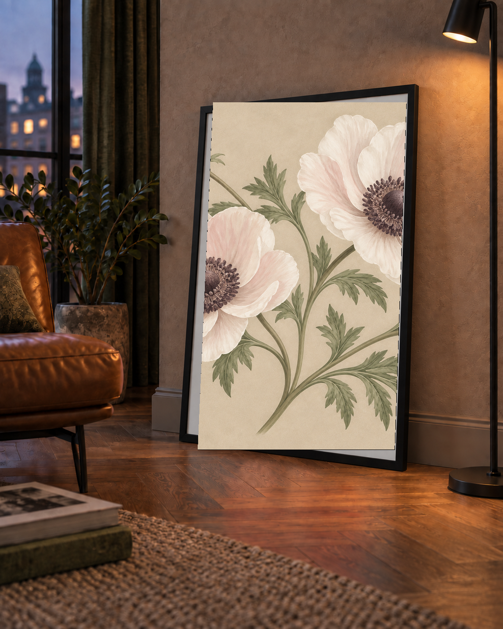 Beyaz Anemon Çiçekleri Suluboya Poster – Doğal Zarafet