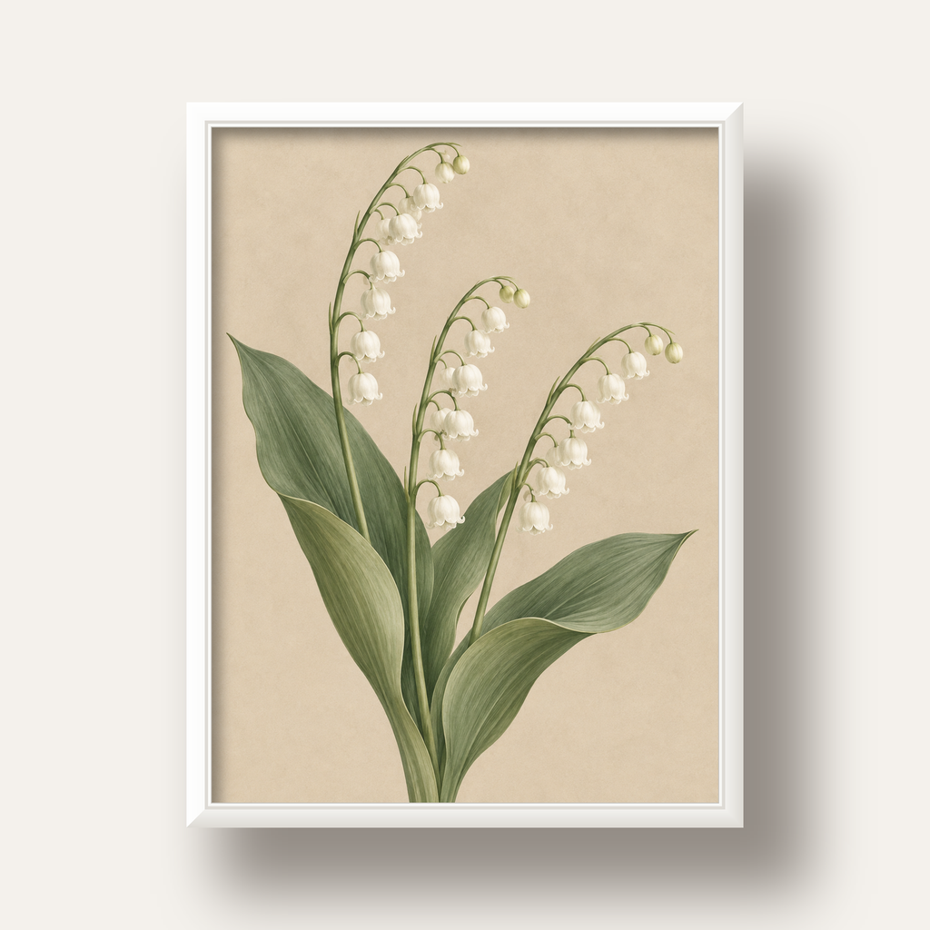 Müge Çiçeği İllüstrasyon Poster – Doğal ve Zarif Sanat Baskısı — beyaz derin çerçeveli